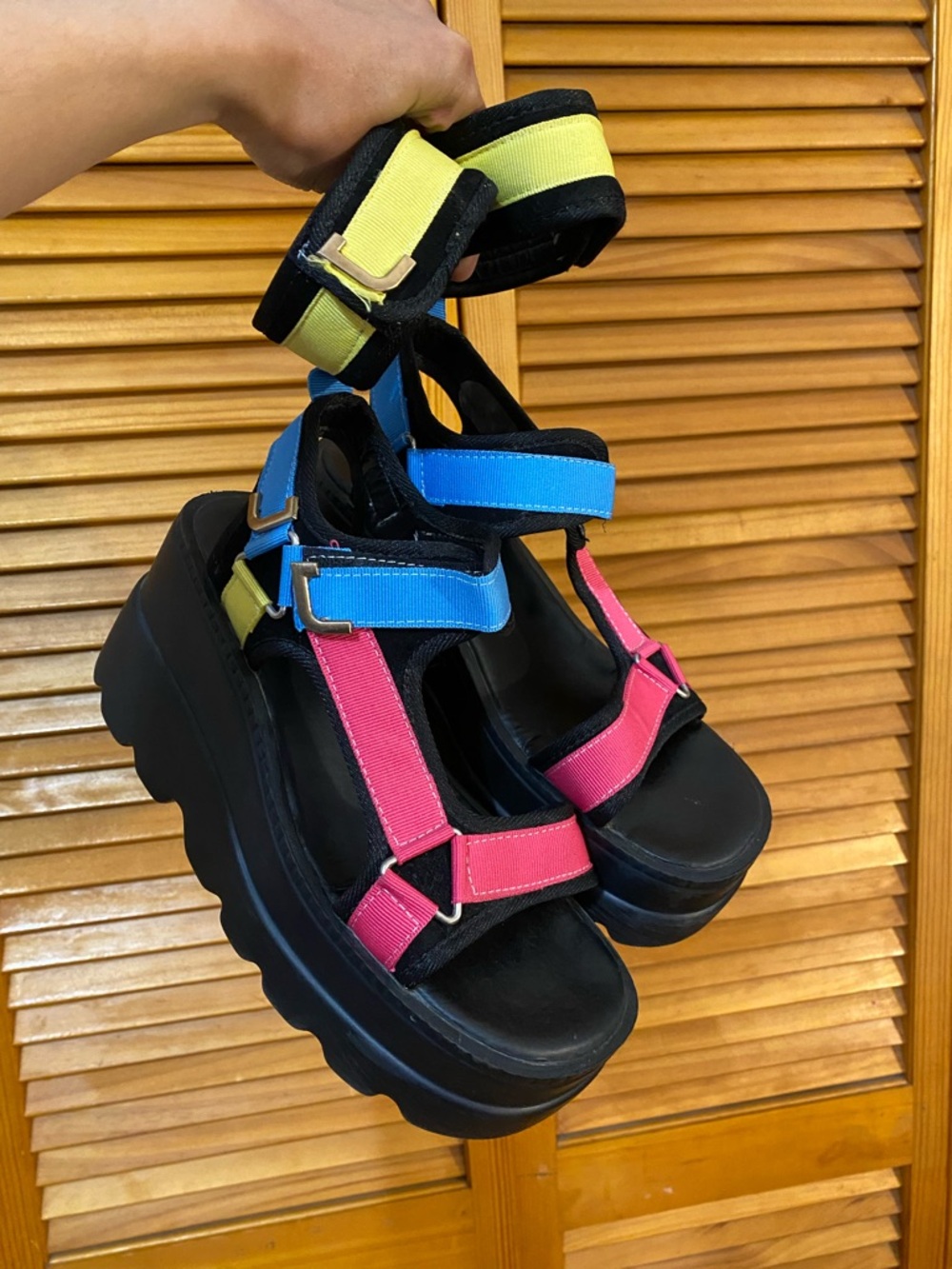 Chunky, colorblock sandals